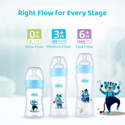 Well Being PP Slow Flow Feeding Bottle Jungle Music 150ml 0M+ Blue