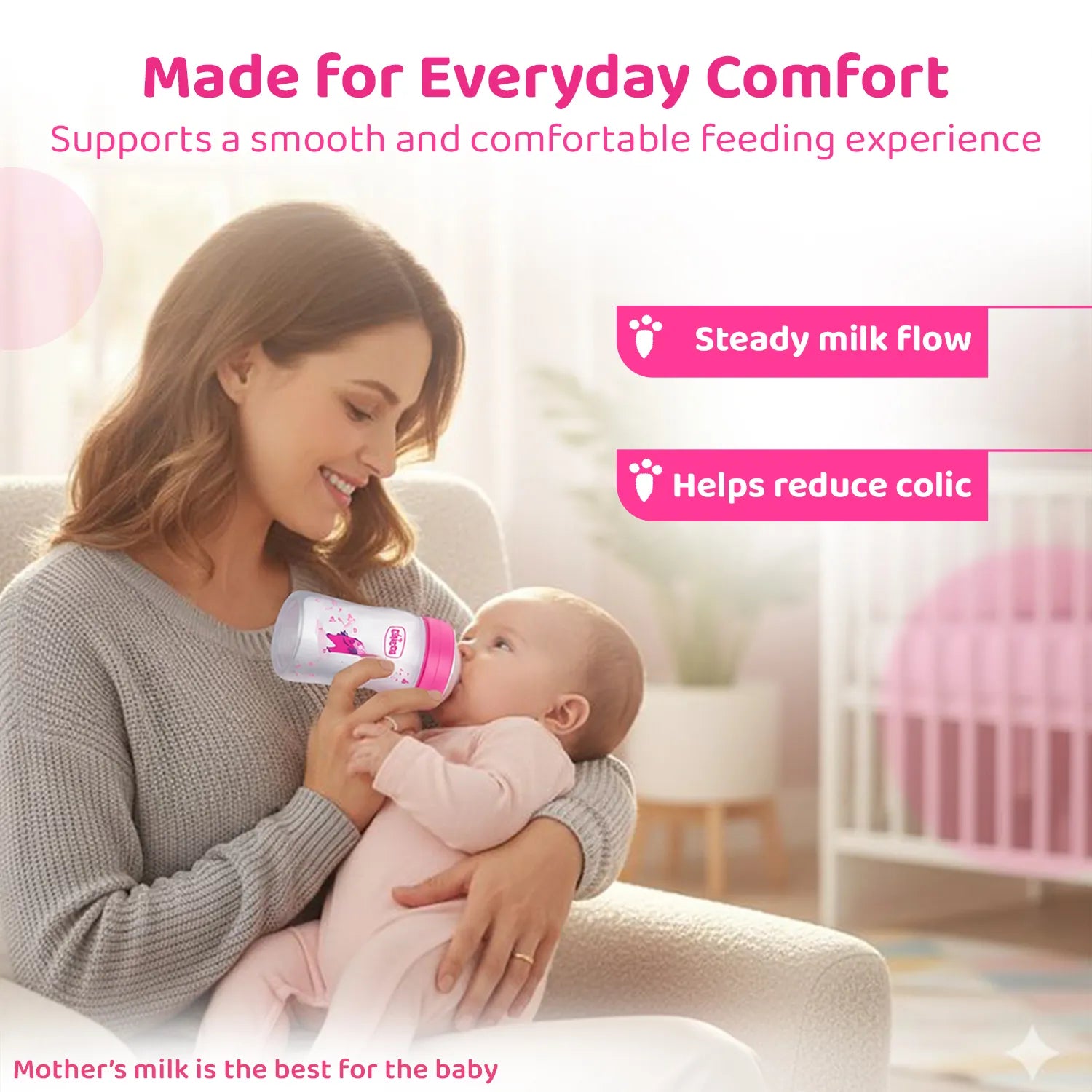 Well Being PP Slow Flow Feeding Bottle Jungle Music 150ml 0M+ Pink