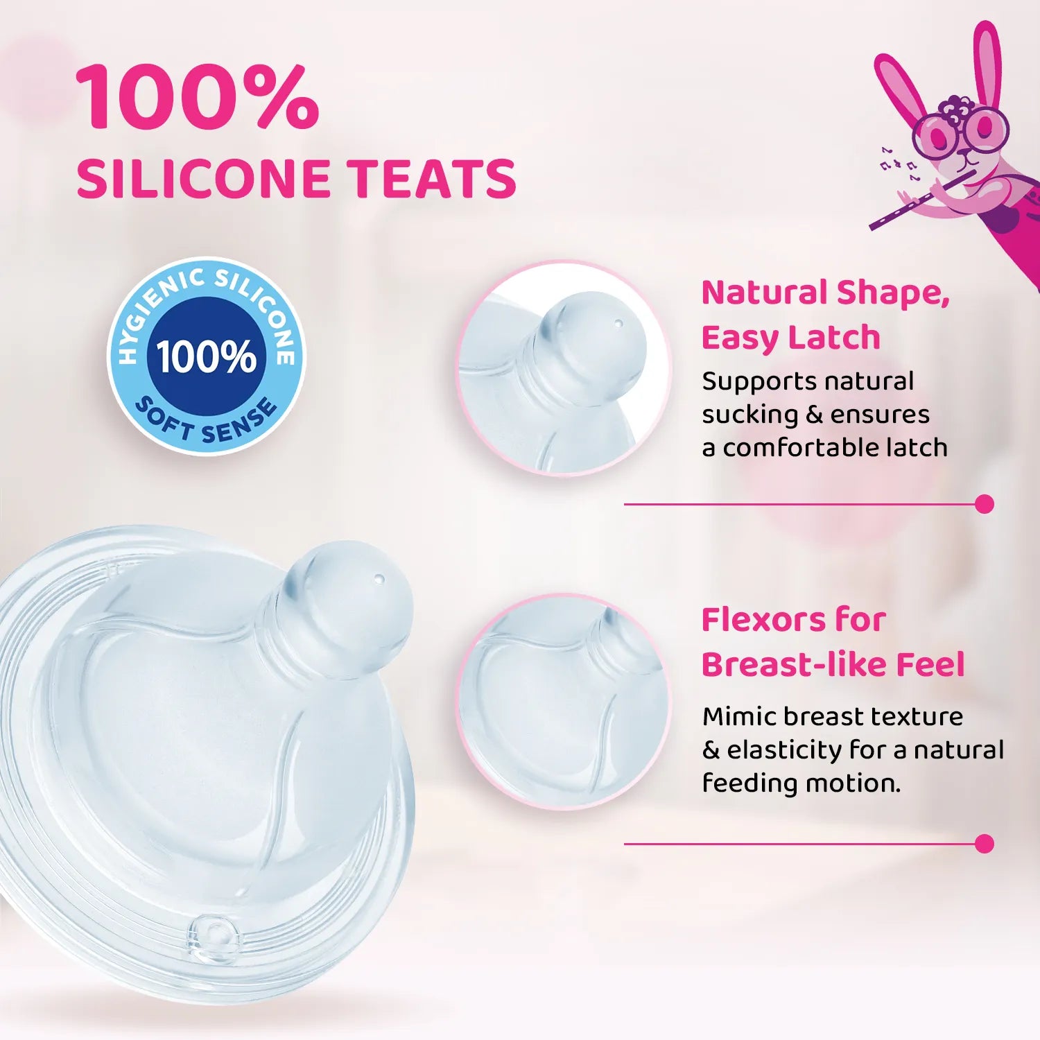 Well Being PP Slow Flow Feeding Bottle Jungle Music 150ml 0M+ Pink