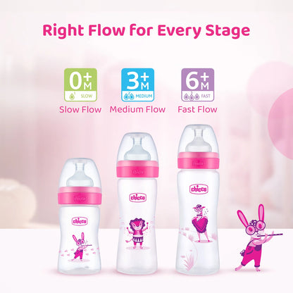 Well Being PP Slow Flow Feeding Bottle Jungle Music 150ml 0M+ Pink