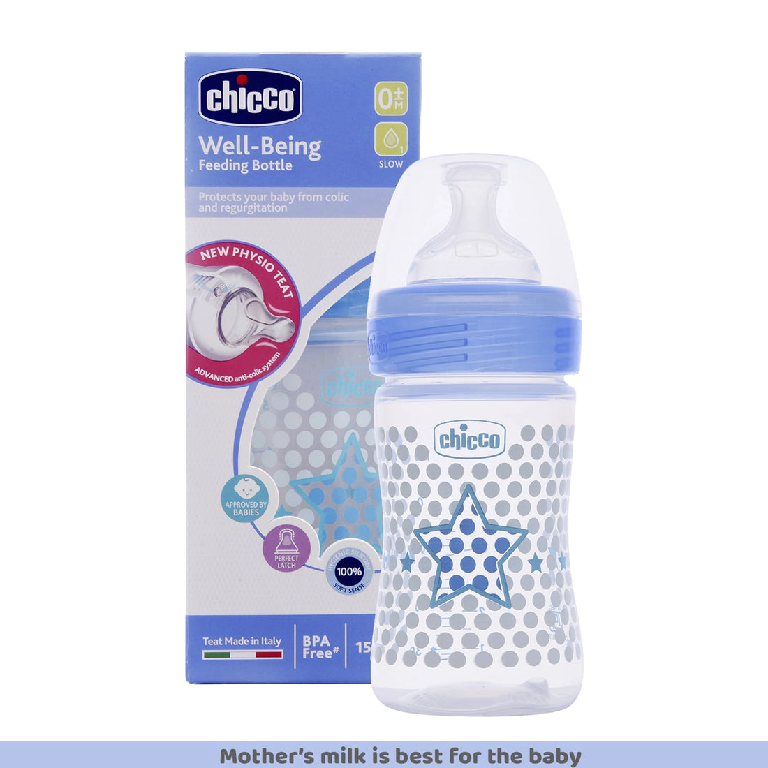 Well Being Slow Flow Baby Bottle 150ml 0M+ Blue
