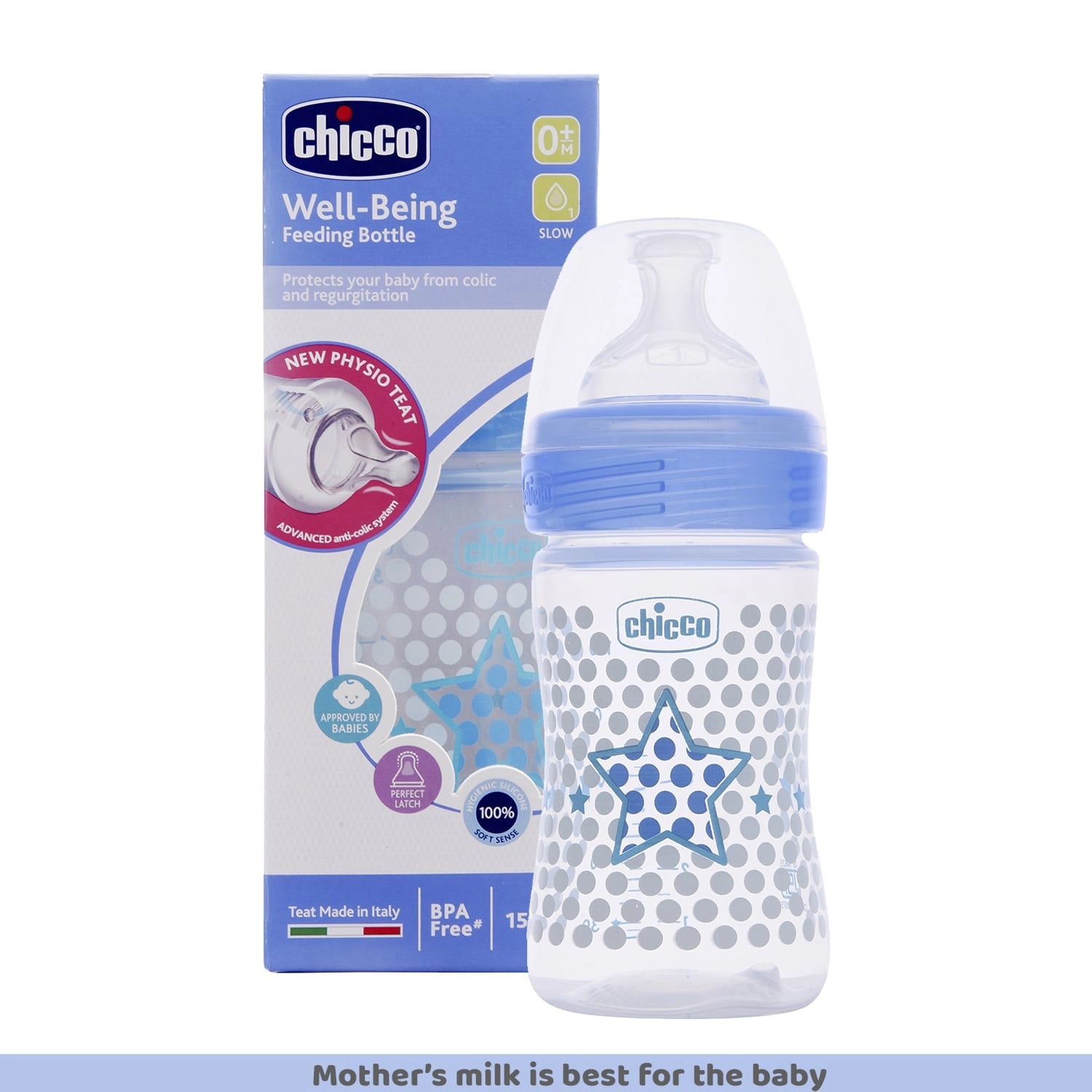 Well Being Slow Flow Baby Bottle 150ml 0M+ Blue