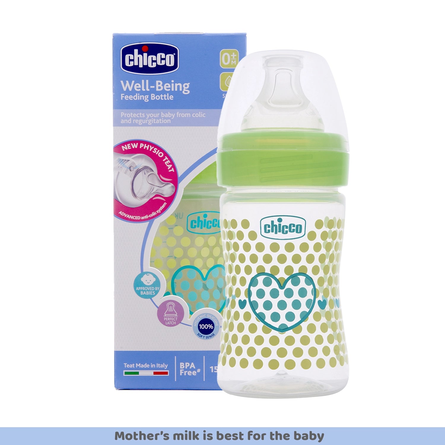 Well Being Slow Flow Baby Bottle 150ml 0M+ Green