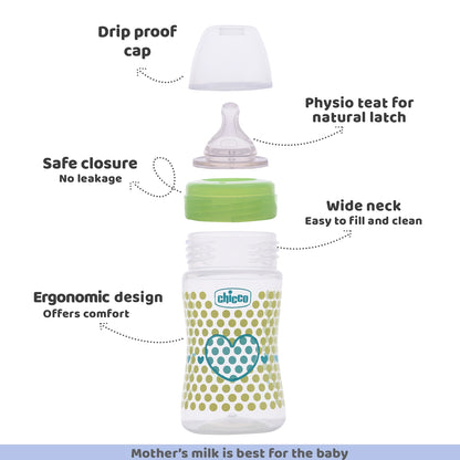 Well Being Slow Flow Baby Bottle 150ml 0M+ Green