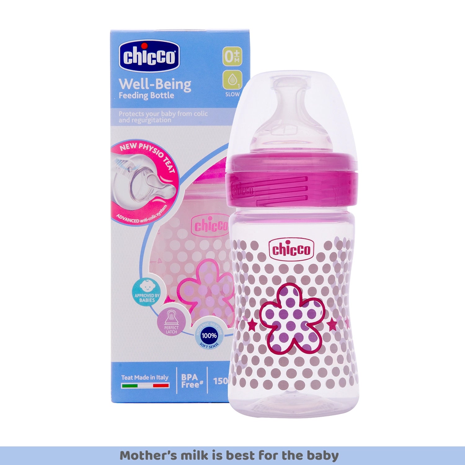 Well Being Slow Flow Baby Bottle 150ml 0M+ Pink