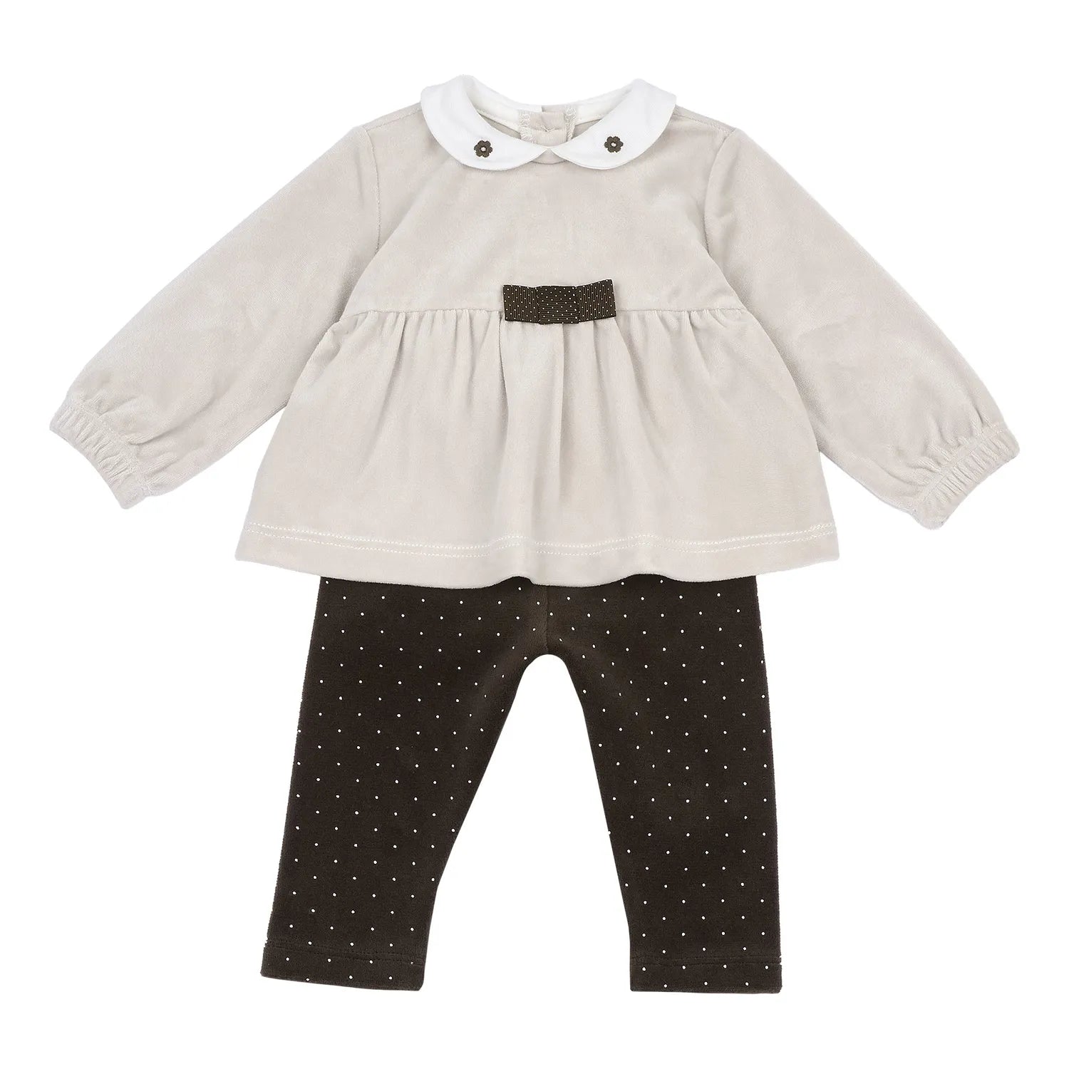Girls Beige &amp; Brown Embellished Sweatshirt with Leggings