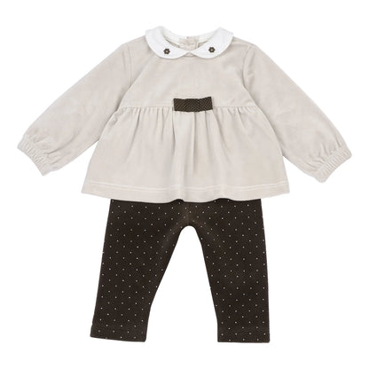 Girls Beige &amp; Brown Embellished Sweatshirt with Leggings
