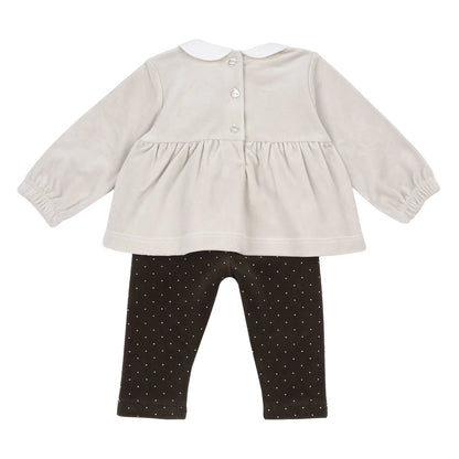 Girls Beige &amp; Brown Embellished Sweatshirt with Leggings