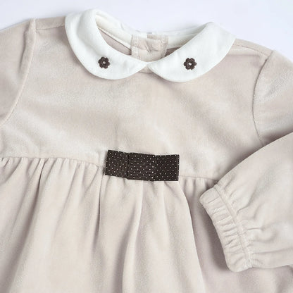 Girls Beige &amp; Brown Embellished Sweatshirt with Leggings