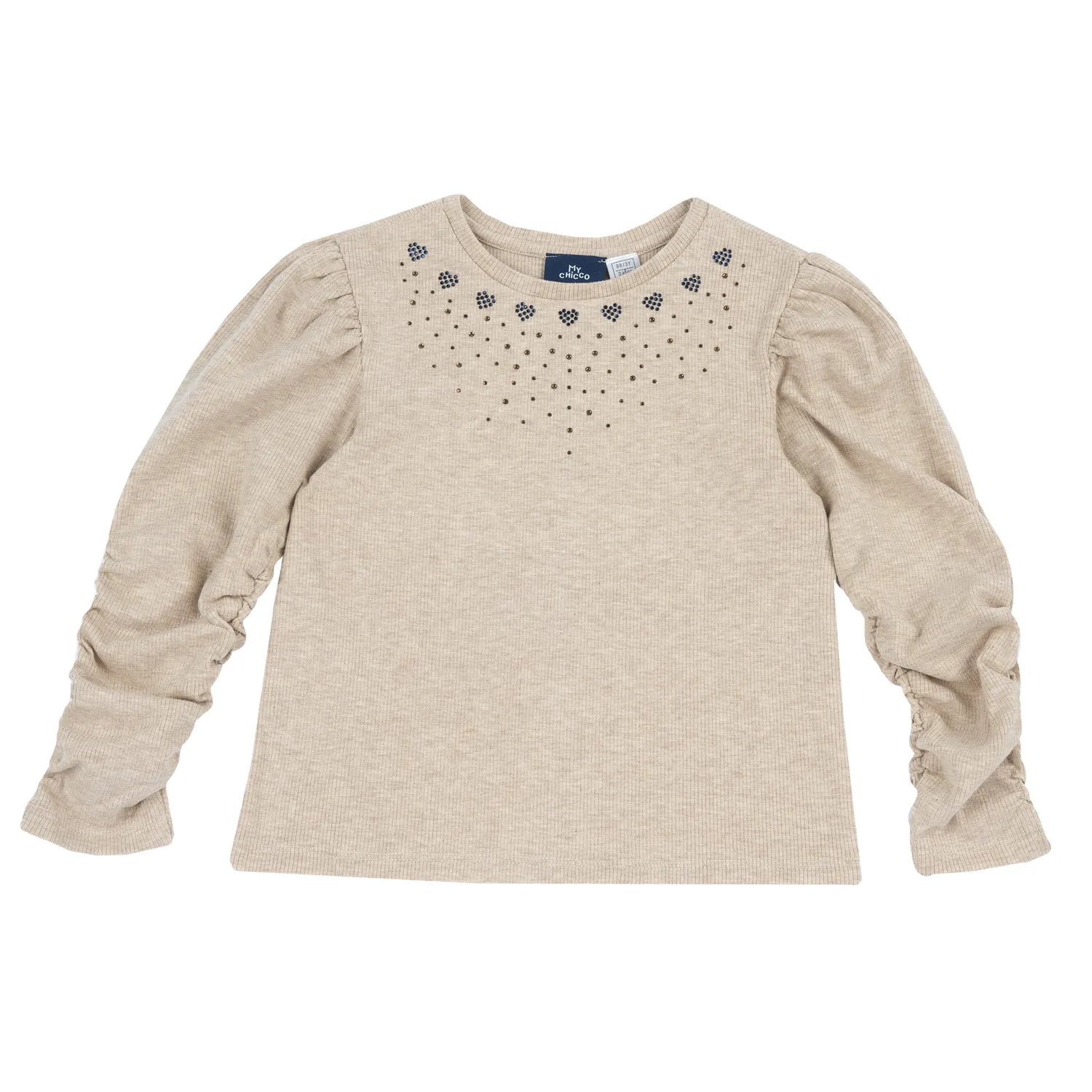 Girls Beige Embellished Stretch Rib Top