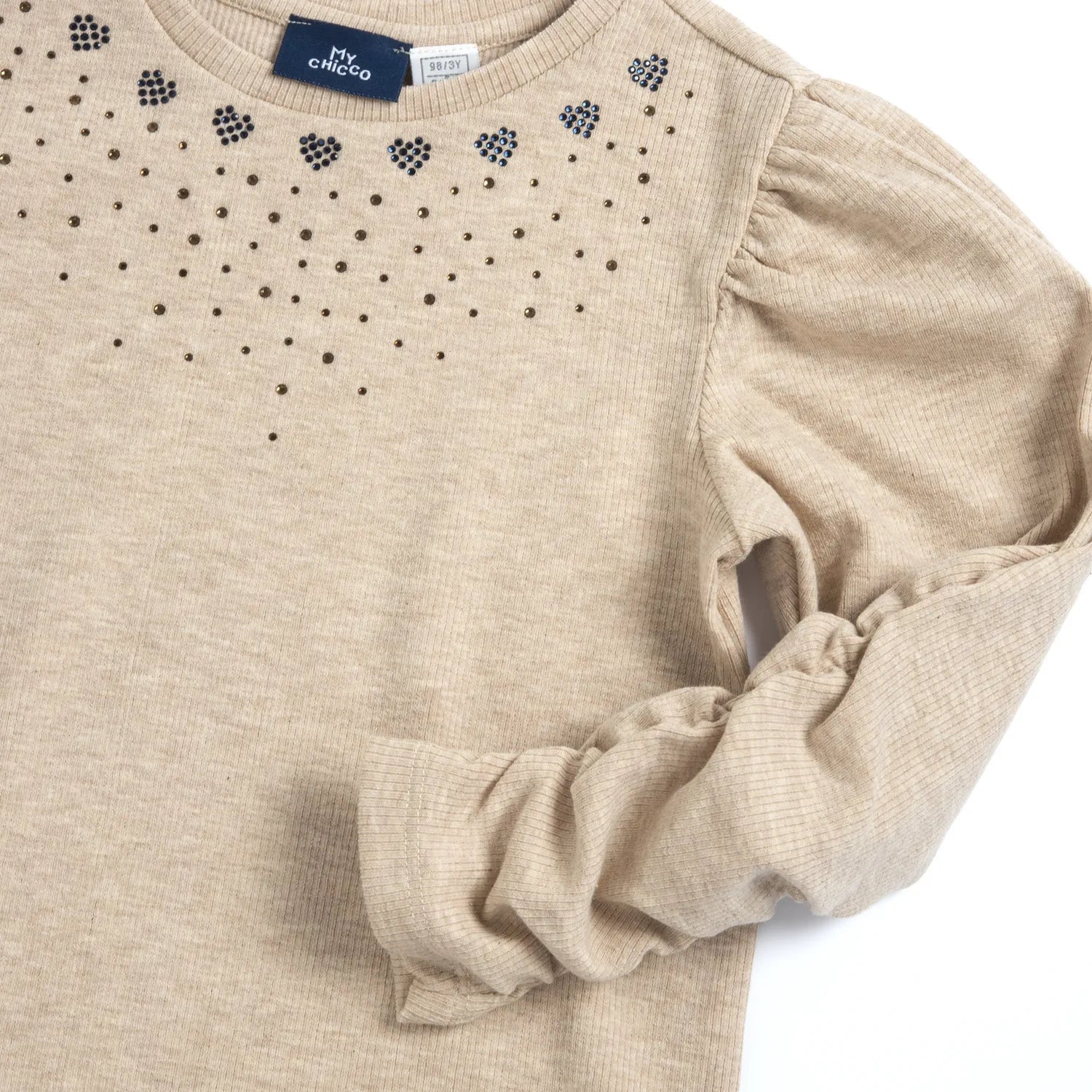 Girls Beige Embellished Stretch Rib Top