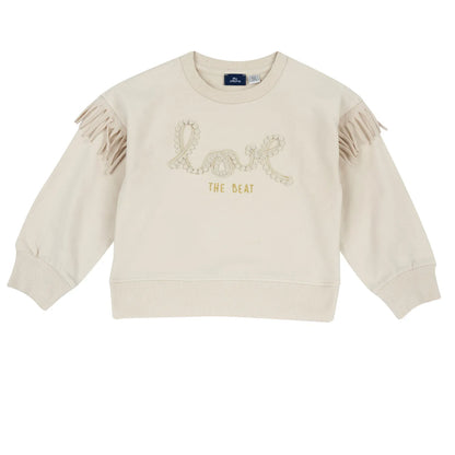 Girls Beige Embroidered Terry Sweatshirt