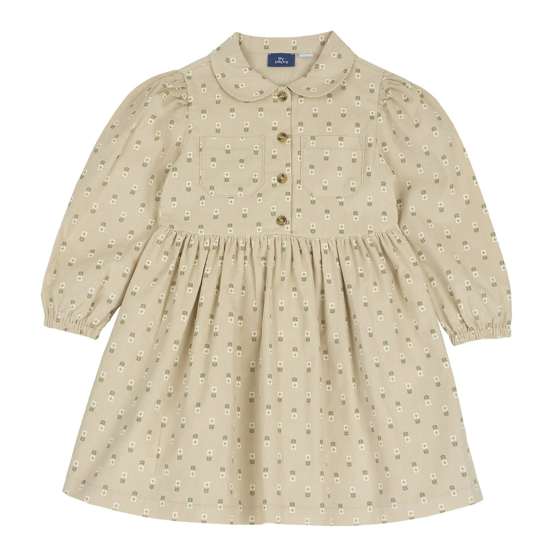 Girls Beige Floral Printed A-Line Dress