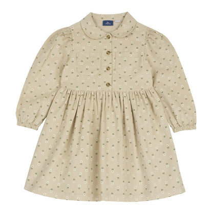 Girls Beige Floral Printed A-Line Dress