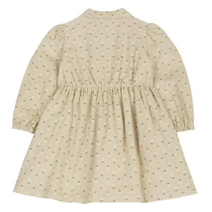Girls Beige Floral Printed A-Line Dress