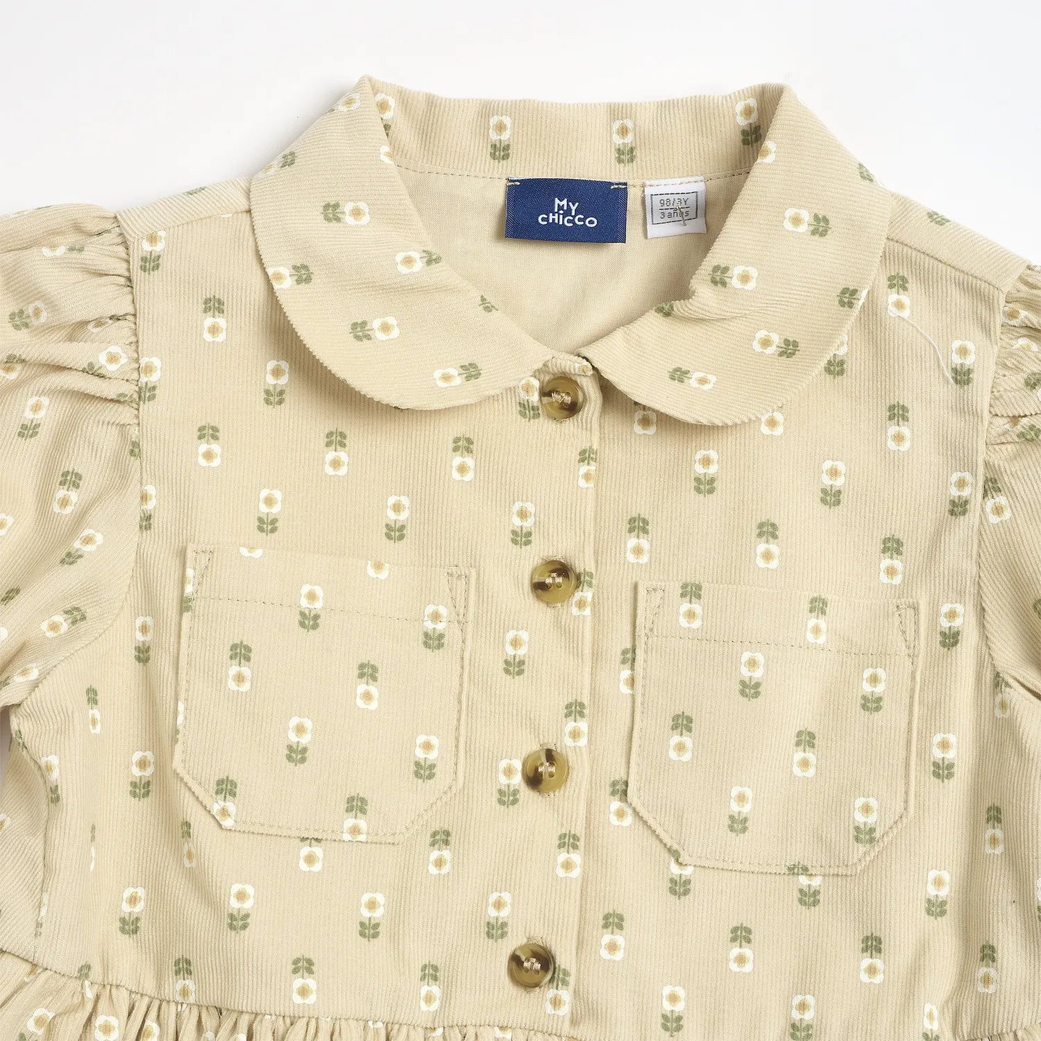 Girls Beige Floral Printed A-Line Dress
