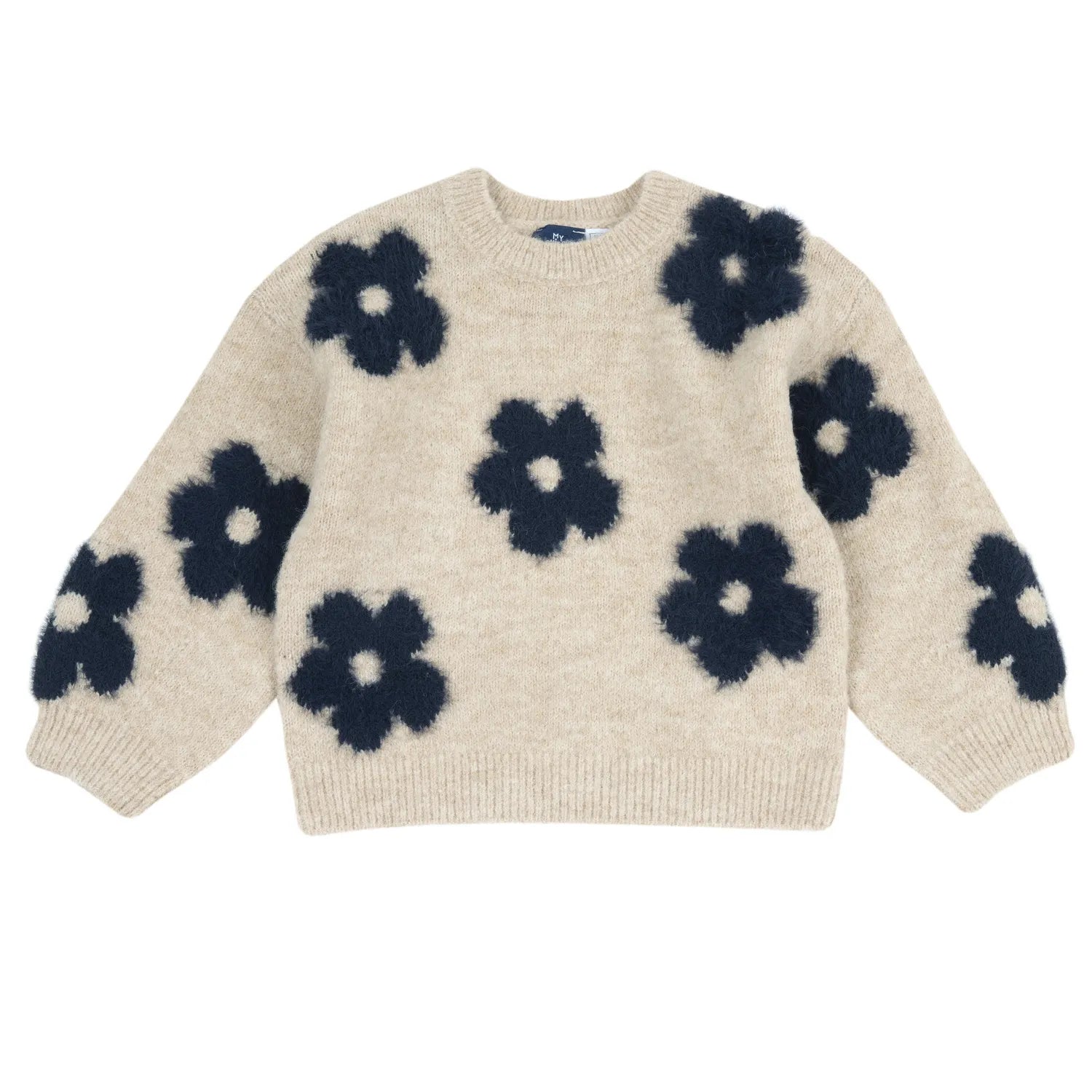 Girls Beige Floral Printed Pullover