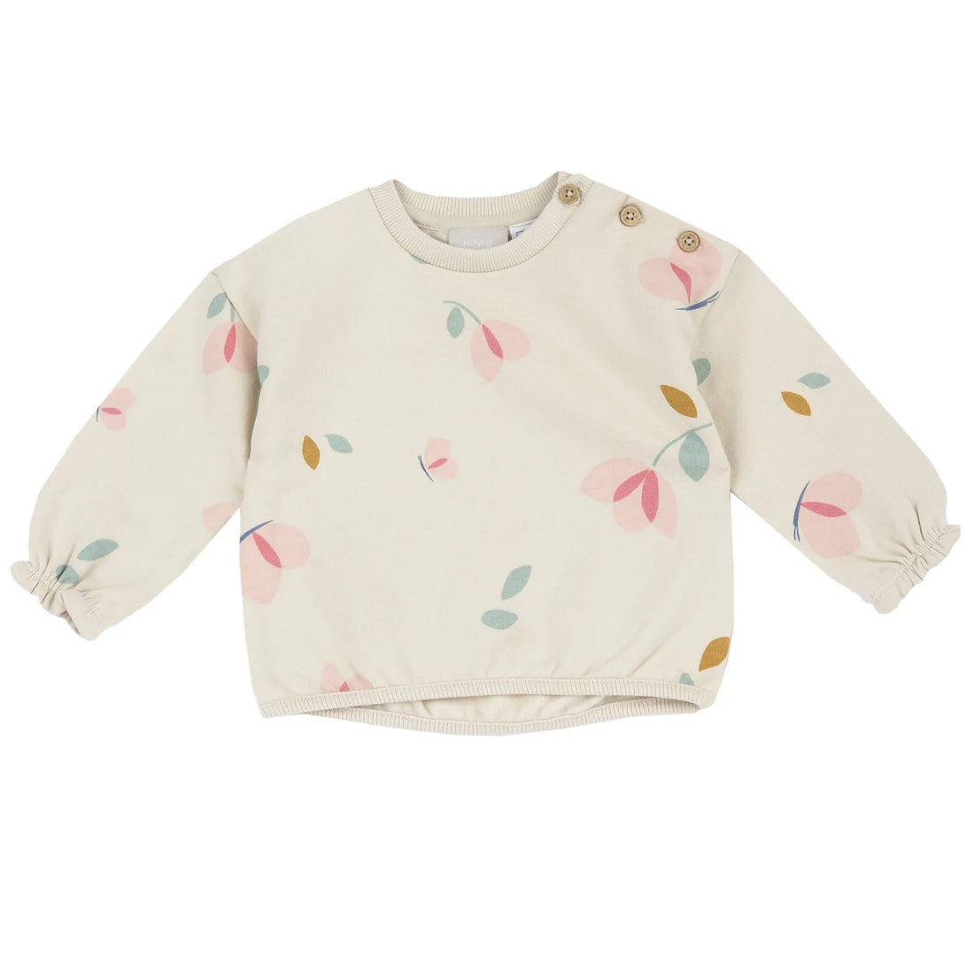Girls Beige Floral Printed Sweatshirt