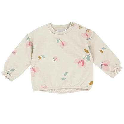 Girls Beige Floral Printed Sweatshirt