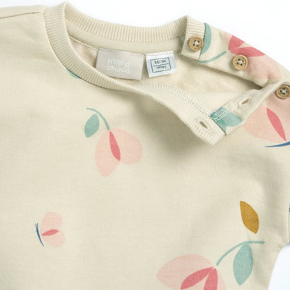 Girls Beige Floral Printed Sweatshirt