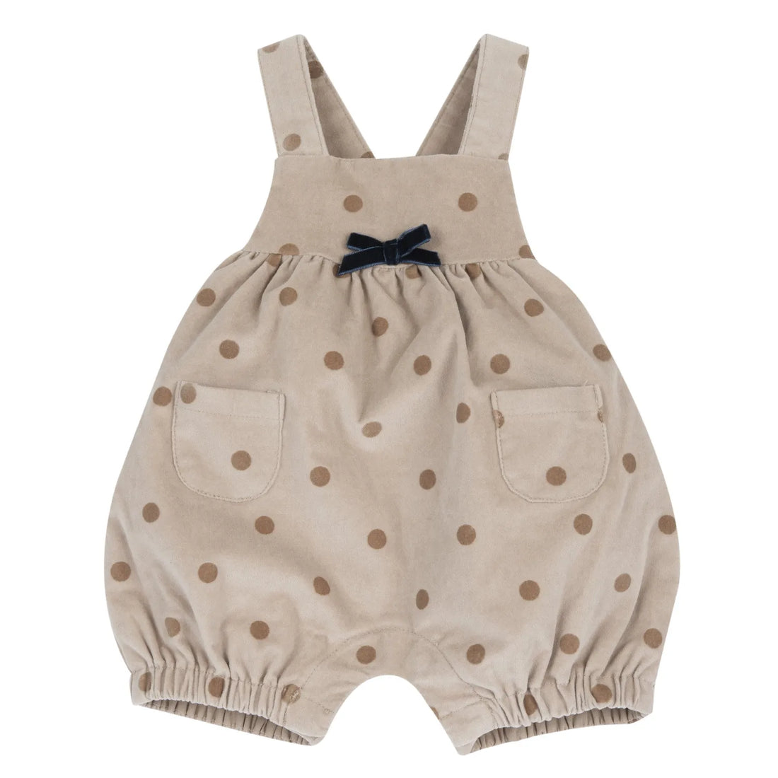 Girls Beige Polka Dot Printed Short Dungaree