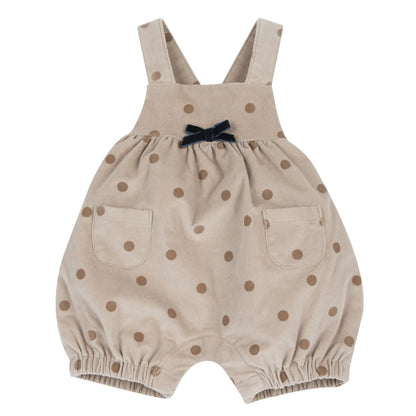 Girls Beige Polka Dot Printed Short Dungaree