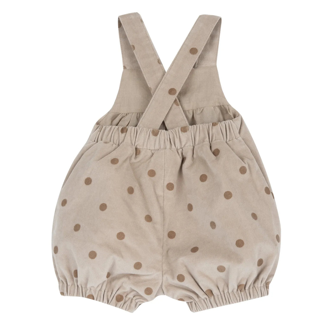 Girls Beige Polka Dot Printed Short Dungaree