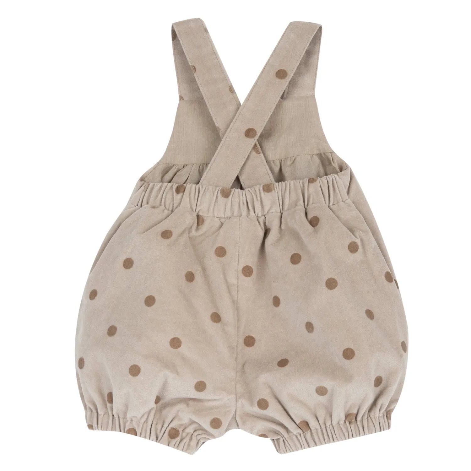 Girls Beige Polka Dot Printed Short Dungaree