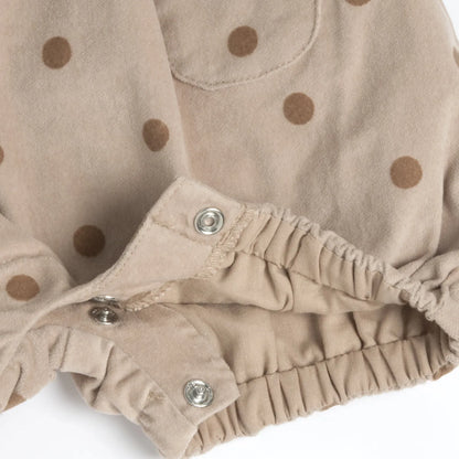 Girls Beige Polka Dot Printed Short Dungaree