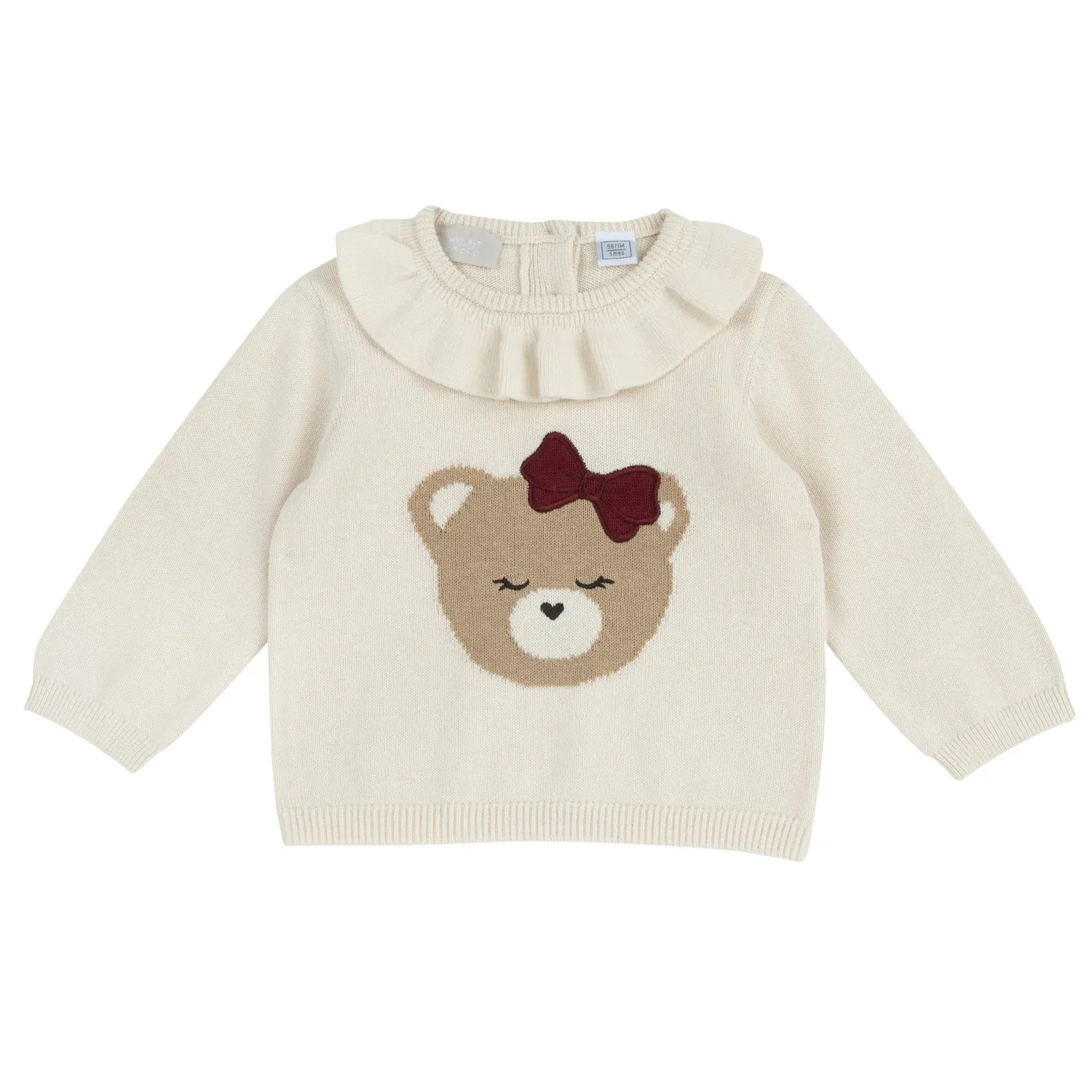 Girls Beige Printed Cotton Tricot Pullover