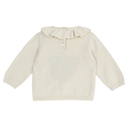Girls Beige Printed Cotton Tricot Pullover