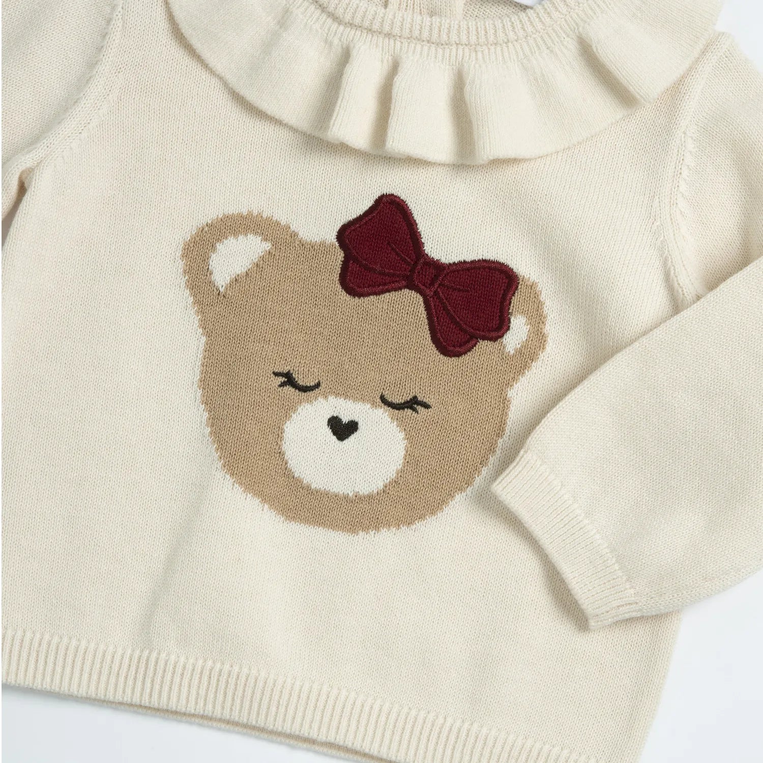 Girls Beige Printed Cotton Tricot Pullover