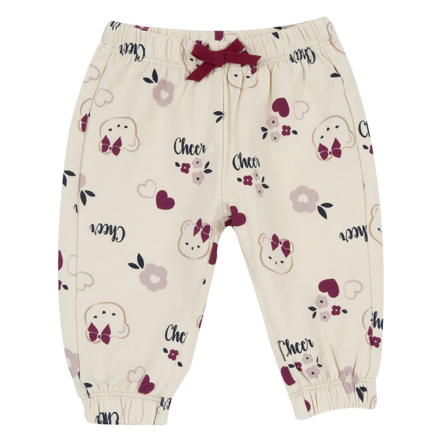 Girls Beige Printed Terry Joggers
