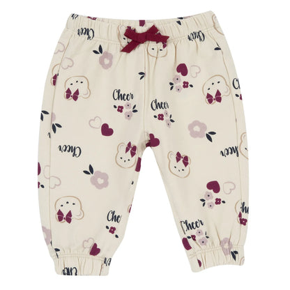 Girls Beige Printed Terry Joggers