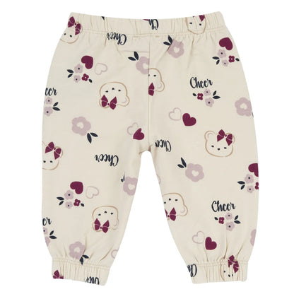 Girls Beige Printed Terry Joggers