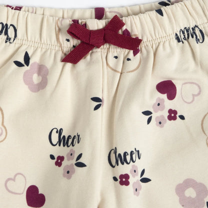Girls Beige Printed Terry Joggers