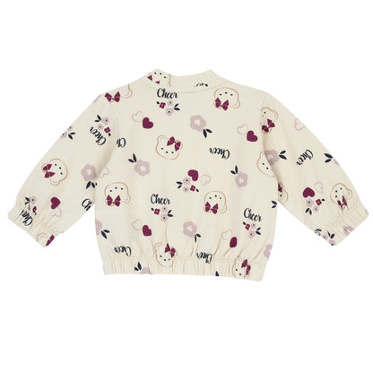 Girls Beige Printed Terry Sweatshirt