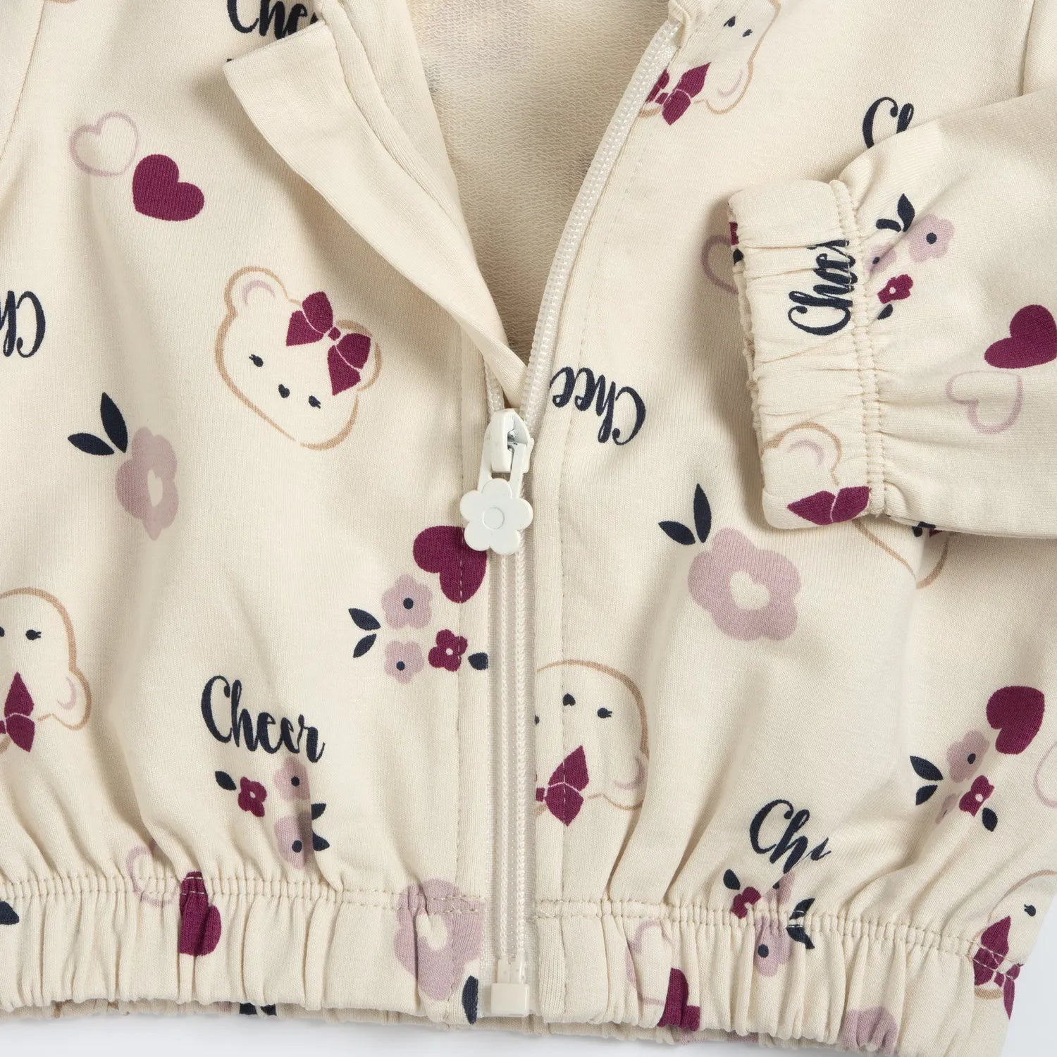 Girls Beige Printed Terry Sweatshirt
