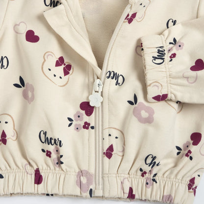 Girls Beige Printed Terry Sweatshirt