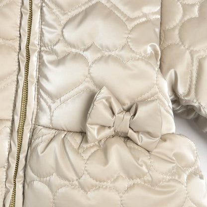 Girls Beige Self Design Polyester Jacket