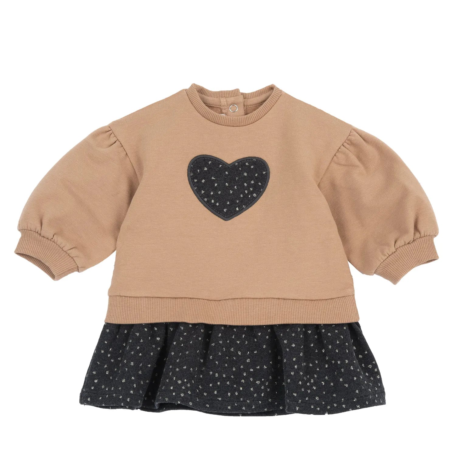 Girls Brown Applique Long Sleeve Dress