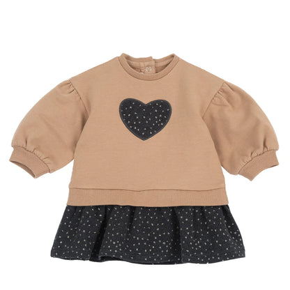Girls Brown Applique Long Sleeve Dress