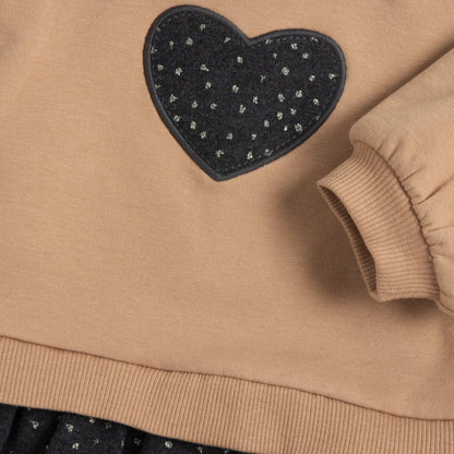 Girls Brown Applique Long Sleeve Dress
