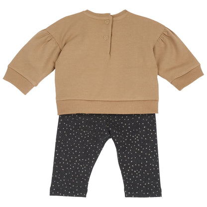 Girls Brown Embellished Sweatshirt with Leggings