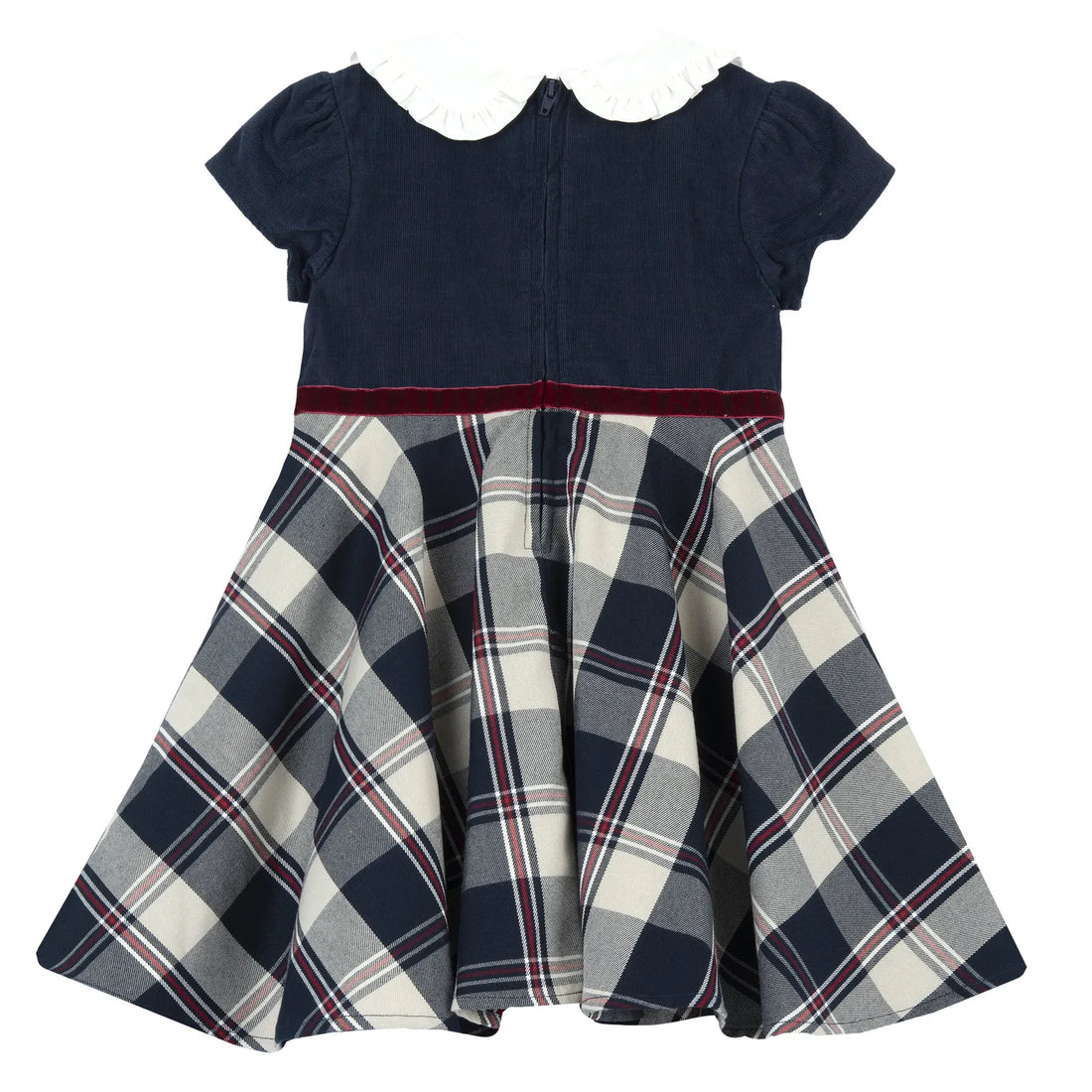 Girls Dark Blue Checked Short Sleeve Dress
