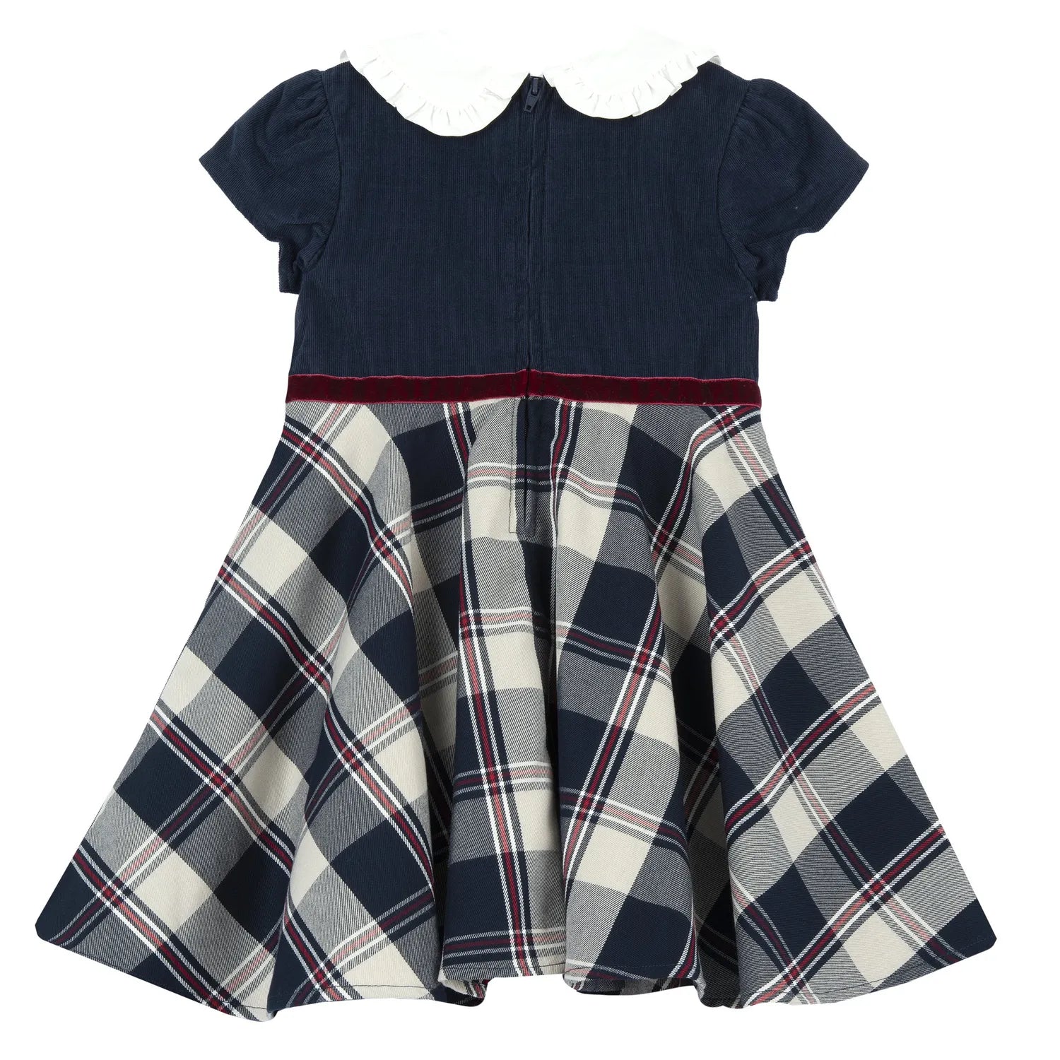 Girls Dark Blue Checked Short Sleeve Dress