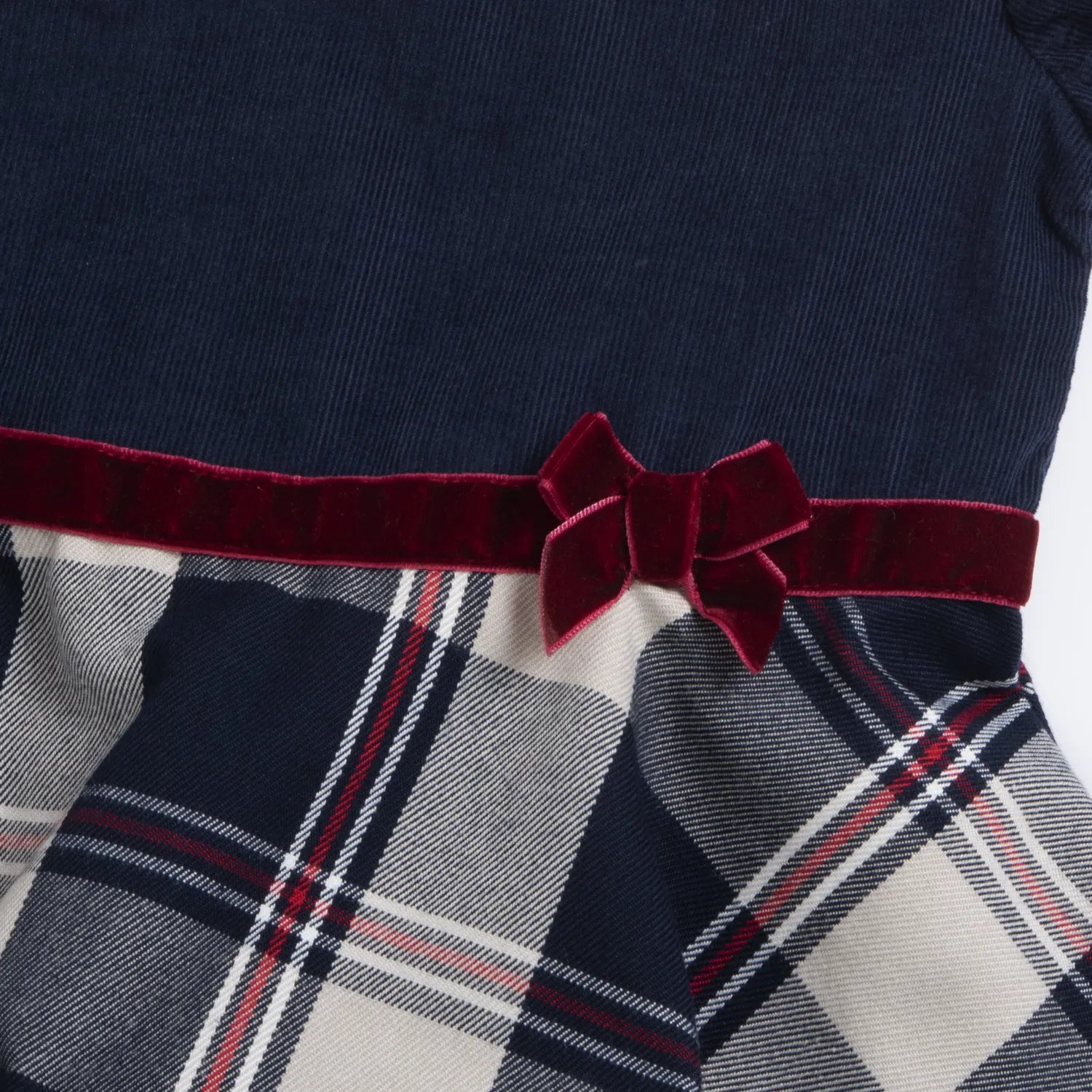 Girls Dark Blue Checked Short Sleeve Dress