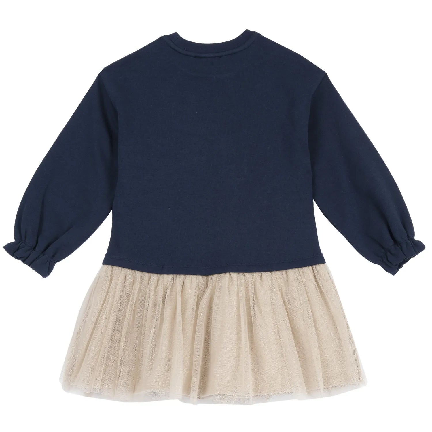 Girls Dark Blue Embellished Long Sleeve Dress