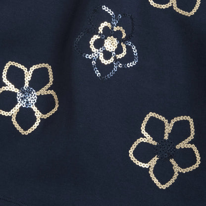 Girls Dark Blue Embellished Long Sleeve Dress