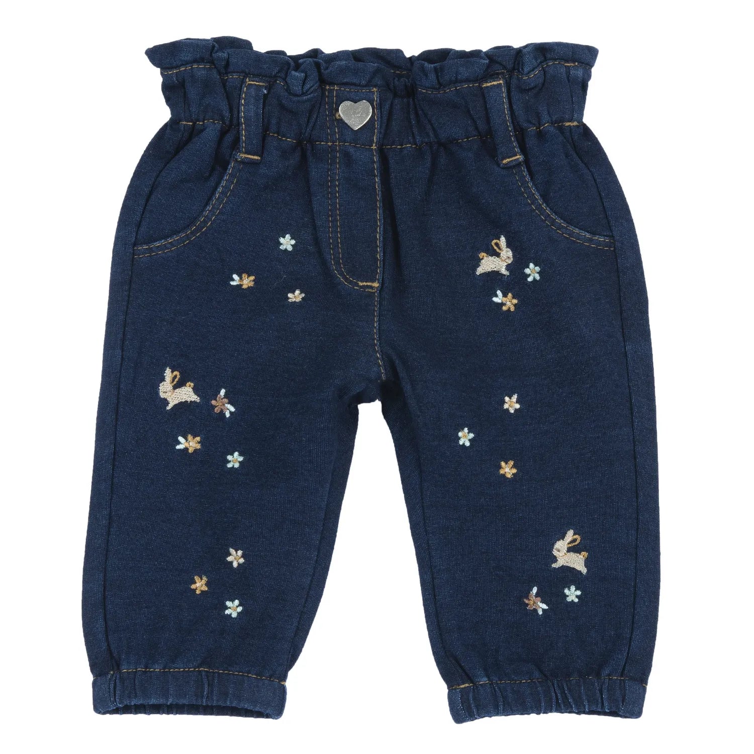 Girls Dark Blue Embroidered Jeans